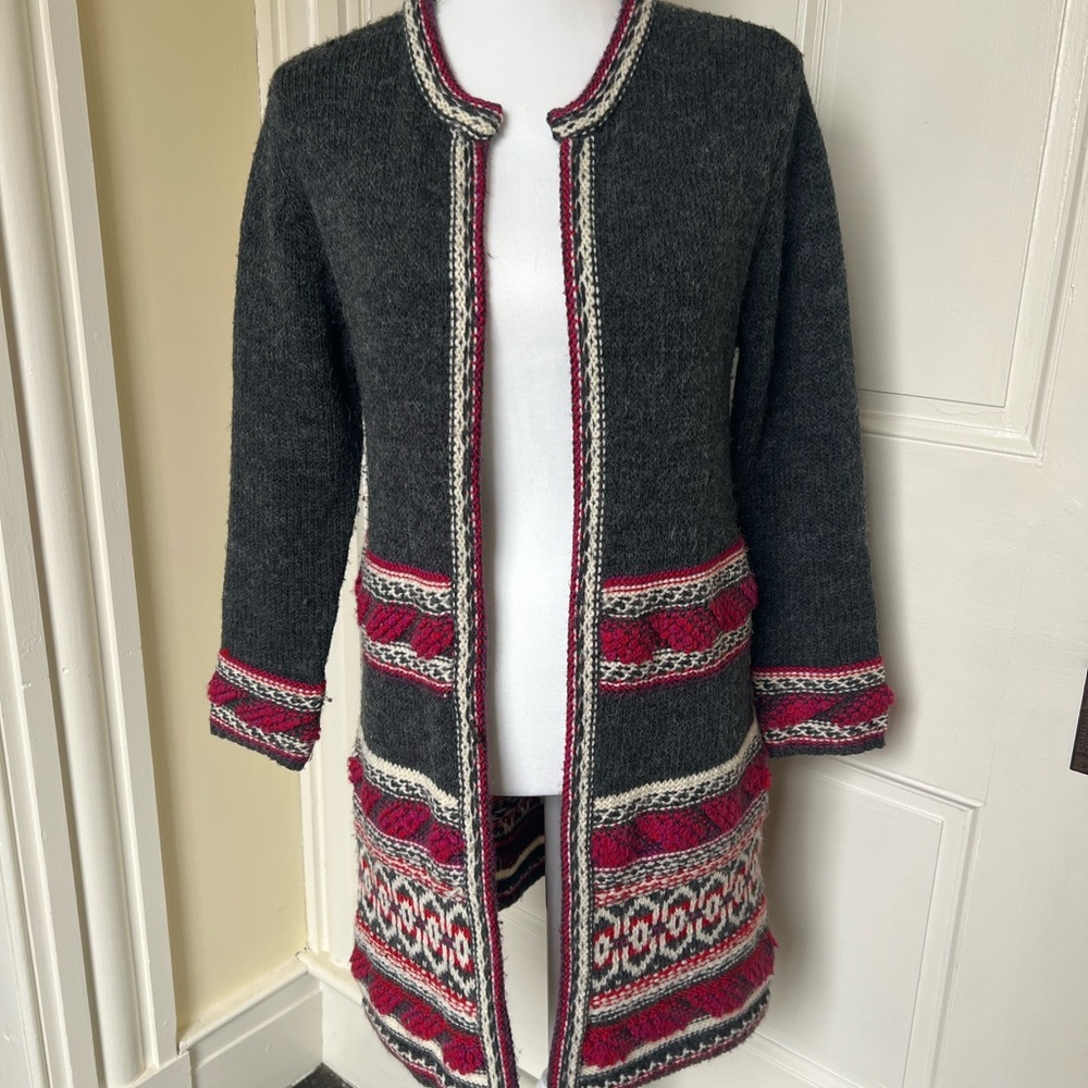 Monsoon Women's Gray and Pink Knit Cardigan